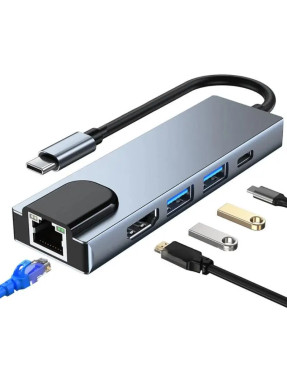 USB Type-C Hub Хаб 5 в 1 (USB x2, HDMI, LAN, Type-C)