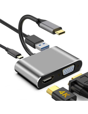Компактний USB Type-C Hub Хаб 4 в 1 (USB, HDMI, VGA, Type-C)