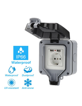 Зовнішня розетка для двору саду з вологозахистом IP66 16A 220V з USB 2.1а