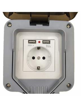 Зовнішня розетка для двору саду з вологозахистом IP66 16A 220V з USB 2.1а