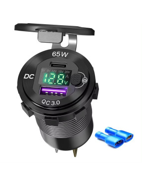 Адаптер USB зарядка QC 3.0 + PD Type-C 65W з вольтметром і кнопкою Металева Green