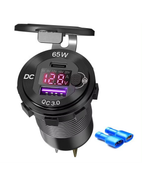 Адаптер USB зарядка QC 3.0 + PD Type-C 65W з вольтметром і кнопкою Металева Red