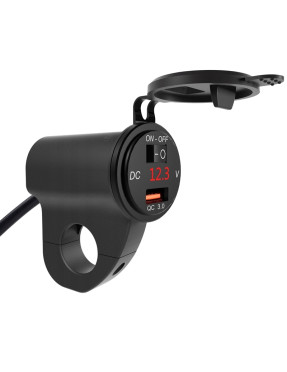 Металева USB QC3.0 зарядка на кермо з вольтметром і кнопкою вимкнення