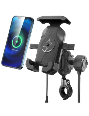Антивібраційний тримач телефону з бездротовою зарядкою 15W USB Type-C вольтметром і кнопкою