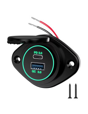 Накладна USB  зарядка QC3.0 + PD Type-C від акумулятора 12-24V Green