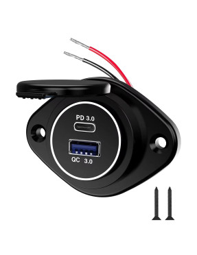 Накладна USB  зарядка QC3.0 + PD Type-C від акумулятора 12-24V Green