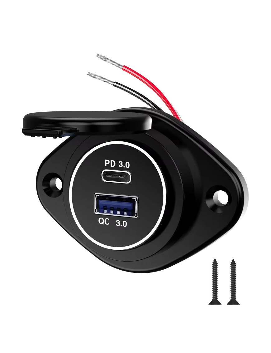 Накладна USB  зарядка QC3.0 + PD Type-C від акумулятора 12-24V Green