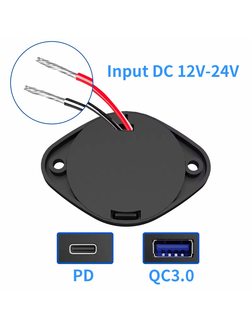 Накладна USB  зарядка QC3.0 + PD Type-C від акумулятора 12-24V Green