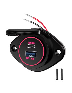 Накладна USB  зарядка QC3.0 + PD Type-C від акумулятора 12-24V Red