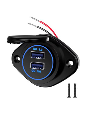 Накладна USB  зарядка QC3.0 від акумулятора 12-24V Blue