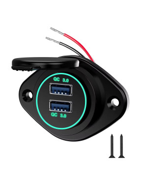 Накладна USB  зарядка QC3.0 від акумулятора 12-24V Green