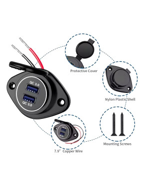 Накладна USB  зарядка QC3.0 від акумулятора 12-24V Green