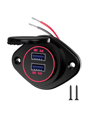 Накладна USB  зарядка QC3.0 від акумулятора 12-24V Red