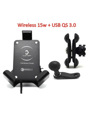 Тримач телефону Cliff Top в дзеркало з бездротовою зарядкою 15w + USB порт Металевий