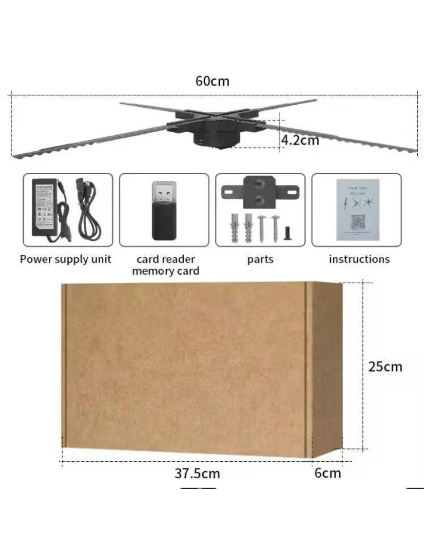 3D голографічний вентилятор проектор 60 см 4 лопаті