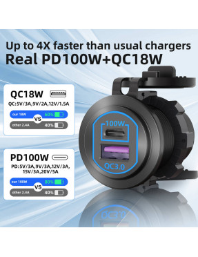 Врізний адаптер USB QC 3.0 + PD Type-C 100W Червоний