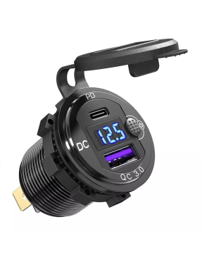 Адаптер USB зарядка QC 3.0 + PD Type-C 20W з кнопкою. Металевй корпус