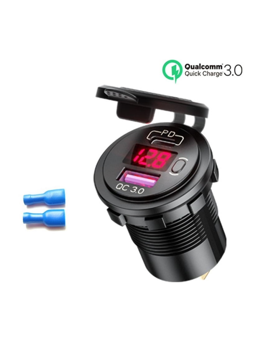 Адаптер USB зарядка QC 3.0 + PD Type-C 20W з кнопкою. Металевй корпус