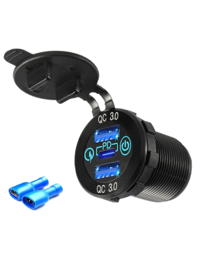 Адаптер USB зарядка QC 3.0 + PD Type-C 30W з кнопкою. Металевий корпус