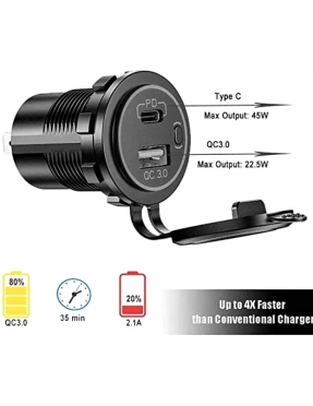 Адаптер USB зарядка QC 3.0 + PD Type-C 45W з кнопкою