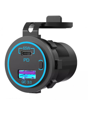 Адаптер USB зарядка QC 3.0 + PD Type-C 65W з кнопкою