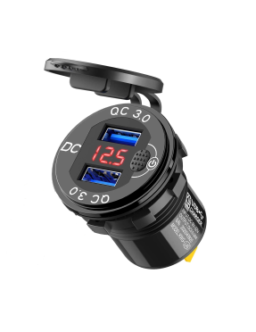 Адаптер USB зарядка QC 3.0 з вольтметром і кнопкою. Металевий корпус