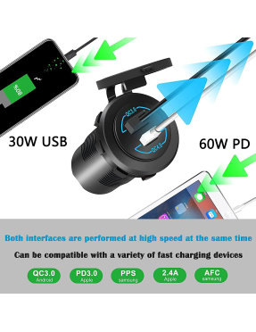 Адаптер USB зарядка QC 3.0 + QC 4.0 PD Type-C 60W